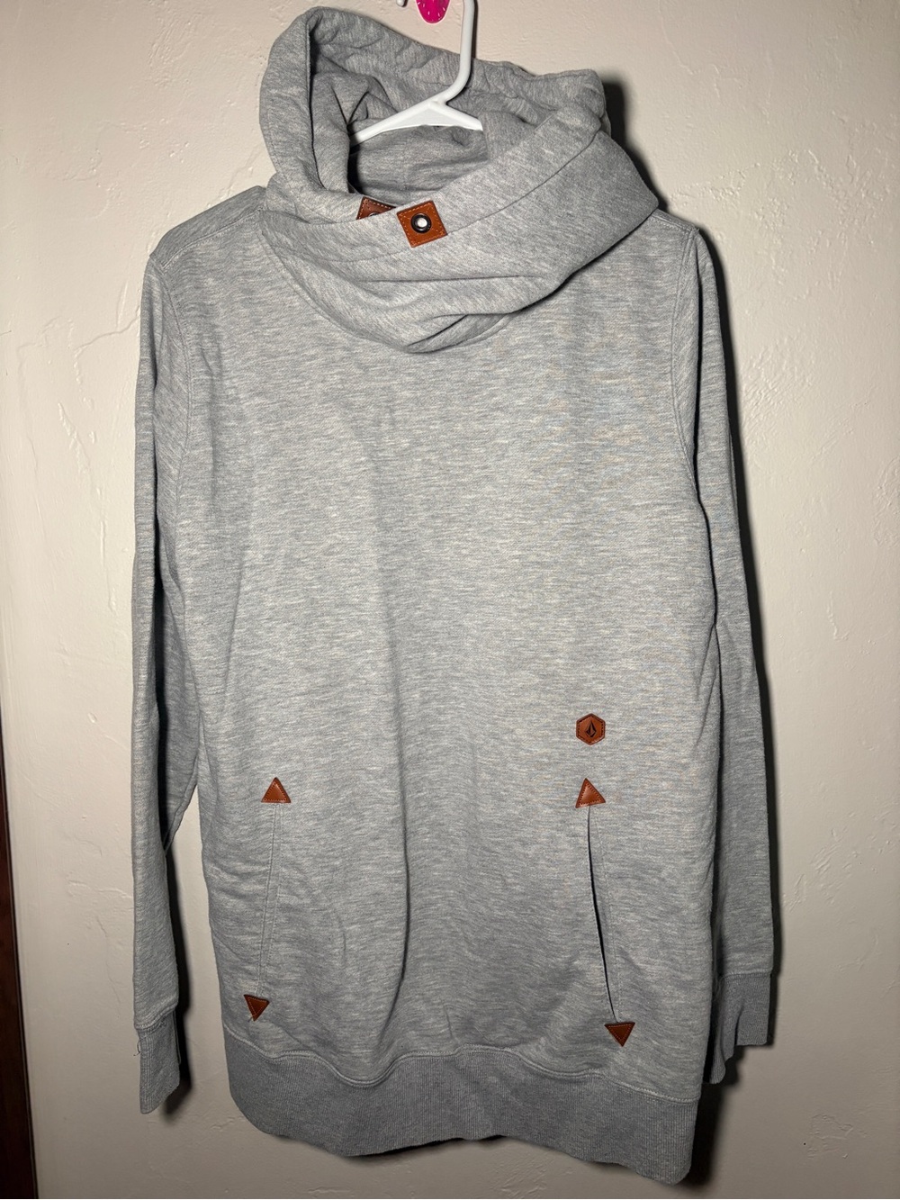 Volcom Tower Fleece Cowl Neck Hoodie Gray Women’s Large Longline Sweatshirt L